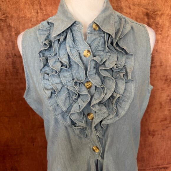 Cambridge Dry Goods Co vintage SIZE 8 sleeveless denim button front tie COTTON - Picture 7 of 9